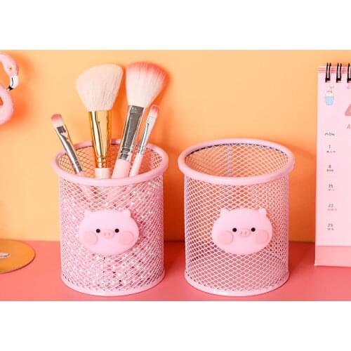 Pink Metal Hollow Pen Pencil Holder Desktop Stationery Storage Container Cosmetics Makeup Brush Storage Box Girl Gifts