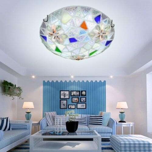 Mediterranean Romantic LED Circular Glass Shell Ceiling Light Fixture Simlpe Lamp Lustre Light For Aisle Hallway Living Room 146