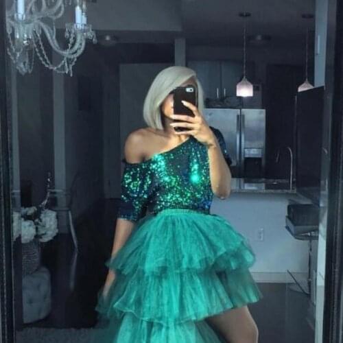 Dark Green Top Shirt Sequin Women Blouse Fashion Custom Made Blouse Women Tops With Sleeve Custom Made