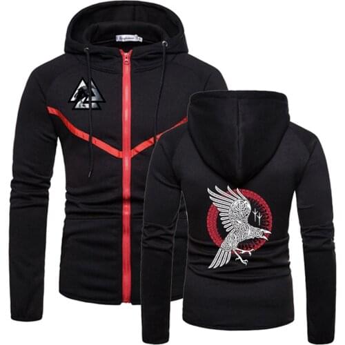 Unisex Men Viking legend Ragnars Raven High Quality Wild Fitness Sweatshirts Solid Color Zipper Muscle Sportswear Hoodies