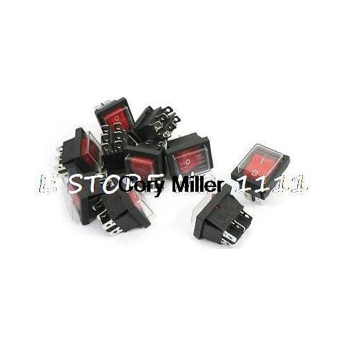 AC 16A/250V 20A/125V 6 Pins DPDT Red Waterproof Snap In Boat Rocker Switch