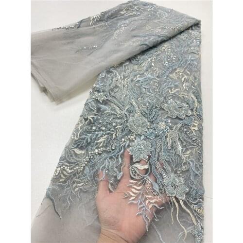 XIYA High Quality African Tulle Lace Fabric With Tube Beads And Sequins Embroidery For Wedding Party Dress NI5109-2