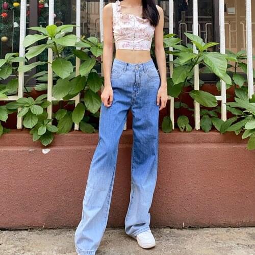 Women Wide Leg Pants Autumn Adults Harajuku High Waist Gradient Jeans Korean Style Women Pants Flared Trousers Pantalon Mujer