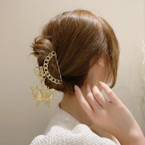 Vintage Chain Long Tassel Hollpw Butterfly Metal Hairpin Hair Claws Barrettes