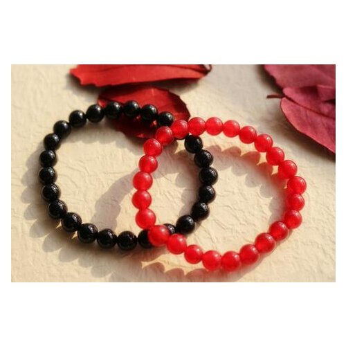 Pretty 2pcs Handmade 8mm Natural Black jadeite & Red Stretch Bracelet 7.5 ''>>> women jewerly Free shipping