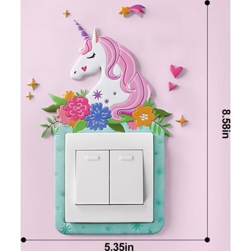 3D Unicorn Switch Sticker Cartoon Room Decor luminous Stickers Home Switch Cover Wall Light Socket Stickers Decoration