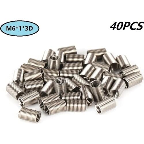 40PCS Threaded Inserts M6 1.0 3D Stainless Steel Wire Helicoil Fasteners Hardware Repair Tools Screw Sleeve Set