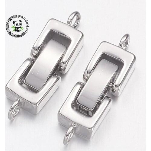 50 Sets Platinum Brass Watch Band Clasps Fold Over Clasps Jewelry Making Findings 27x7x4mm, Hole: 1mm