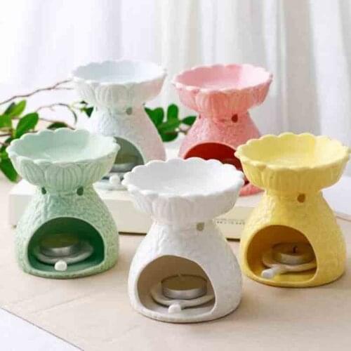 Aroma Lamp Home Decor Essential Oil Burner with Lotus Leaf Candle Holder Big Capacity Ceramic Candle Aromatherapy Burner