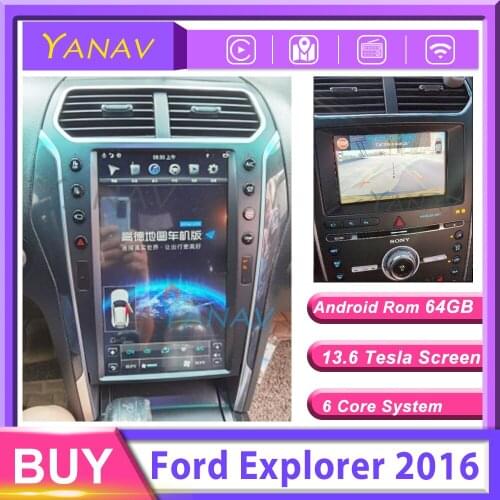13.6 Inch Vertical Car Stereo Video Player For Ford Explorer 2016 Sync2 Tesla Car Radio Multimedia Audio Player GPS Navigation