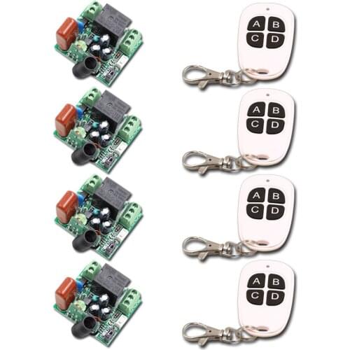 220v 1ch rf wireless remote switch wireless light Lamp LED switch 4 Receiver 4 Transmitter 315/433 Remote ON OFF Controller