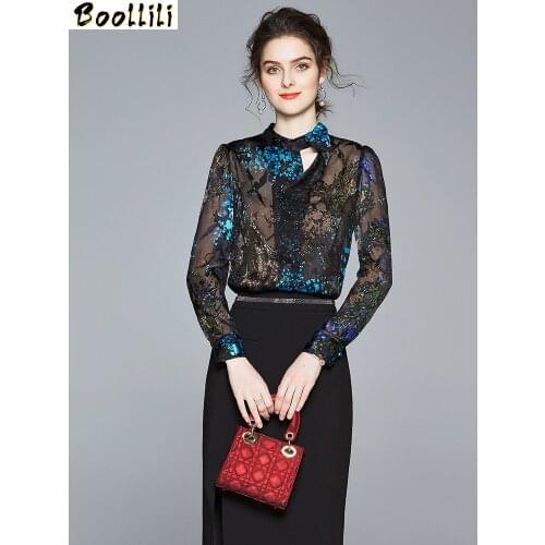 Boollili 100% Real Silk Vintage Blouse Women Clothes 2020 Ladies Tops Long Sleeve Shirt Women Blouses Elegant Shirts Ropa Mujer