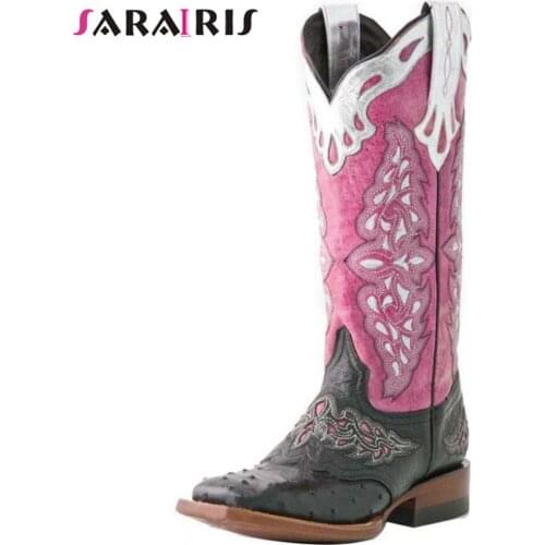 SaraIris Brand New Women Western Boots Muxed Color Slip On Chunky Heel Designer Vintage Boots For Women 2021 Stylish Women Shoes