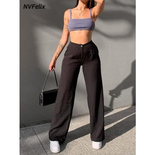 Straight Leg Pants For Women Black Classic High Waist Femme Trousers 2021 Fashion Summer Comfort Loose Wide Leg Mom Pants New