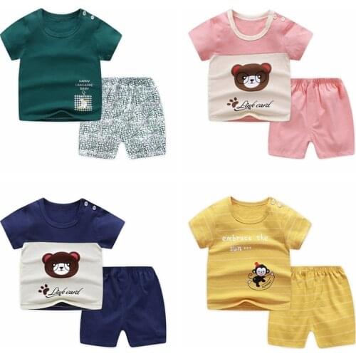 Childrens Clothing Two Piece Baby 100% Cotton T-shirt + Shorts Set Summer Clothing For Boys And Girls Kids Clothes