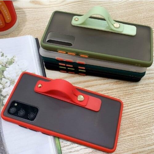 For Samsung S20 FE M51 M31S Translucent Hard Back Cover +Soft Frame Phone Cases for Samsung Note 20 Ultra wristband holder cover