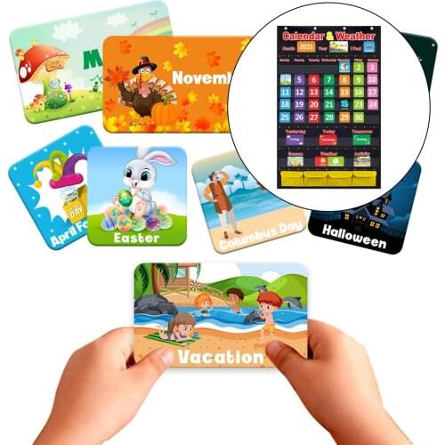 Fabric Calendar and Weather Pocket Chart Classroom Organizer All Grades Wall Hanging