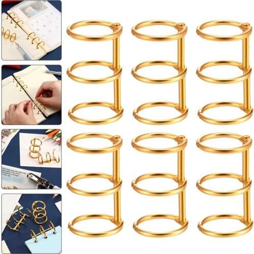 6pcs Metal Plated Loose Leaf Book Binder Hinged Ring Binding Rings Nickel Desk Calendar Circle 3 rings For Card Key Album