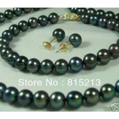8-9mm Black Natural Pearl Necklaces Bracelets Earrings Set
