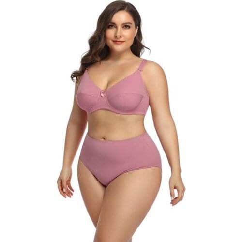 DOIB Women Bra Brief Set Plus Size Smooth Solid Unlined Push Up Large Size Brassiere Underwear Suit Female Bra+Panties