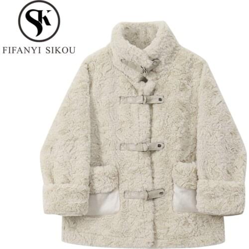 Faux Lamb Fur Jacket Women Winter Thick Warm Overcoat Pocket Fashion Loose Short Plush Coat High Quality Faux Fur Coat Female