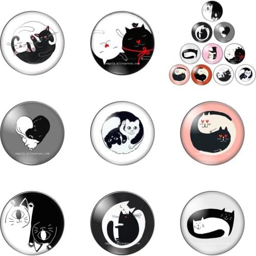 Cartoon Lovely Love Pairs Cat Art Paintings 12mm/14mm/18mm/20mm/25mm Round Photo Demo Glass Cabochon Flat Back Making Findings