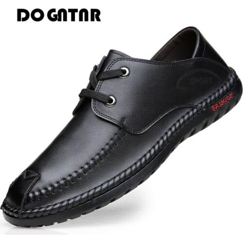 Handmade Leather Mens Shoes Casual Four Seasons Mens Leather Soft Sole Business Dress Shoes mens Driving Loafers Black