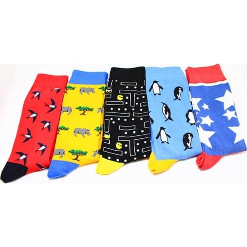 Men Socks Cartoon Animals Flamingo Crew Socks Penguin Rhinoceros Trendy Personality Knee-High Socks Harajuku Funny Happy Socks