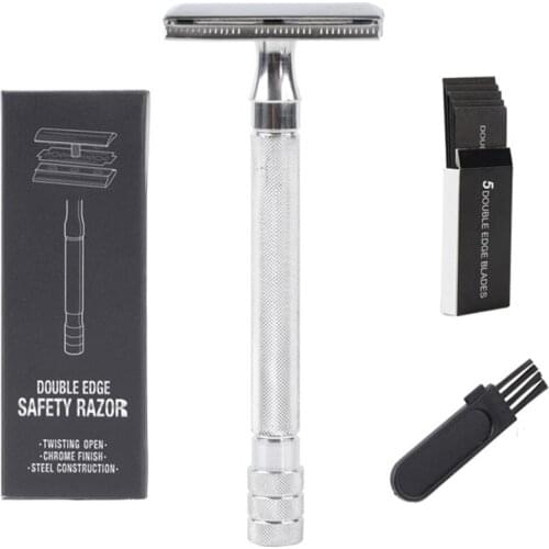 Mens Manual Shavers Classic Safety Razor Metal Razor With Brush And Blades Double Edge Mens Hand Shaver