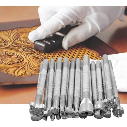 20PCS Leather Craft Stamp Kits Craft DIY Leather Tools Leather Working Saddle Making Stamps Tools Set Print Pattern Flower Stamp