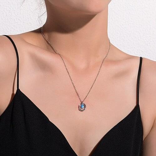 Women Necklace Multi Layered Moon Silver Color Necklace Blue Crystal Fashion Jewelry Birthday Party Gift necklace for women