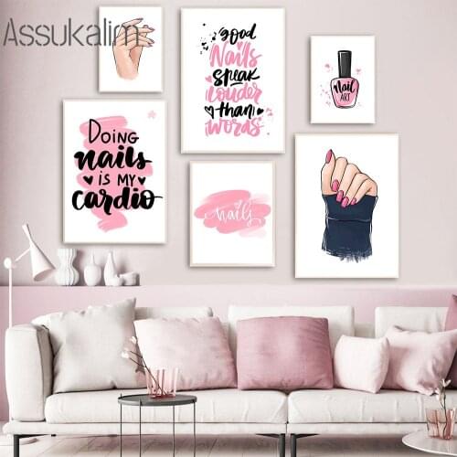 Nail Polish Poster Pink Art Print Fashion Wall Art Canvas Painting Quotes Prints Modern Wall Pictures For Beauty Salon Decor
