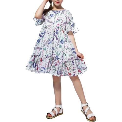 Girls Dresses Kids Casual Ruffled Short Sleeves Floral Princess Dress For Girls Children Bohemian Summer Beach Dress 4-12 Years