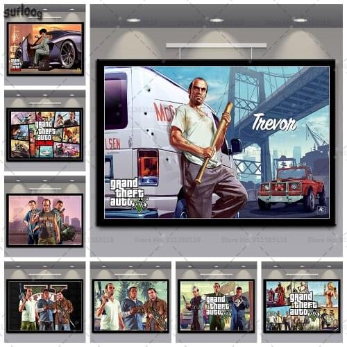 Grand Theft Auto V GTA Poster Prints Wall Art Canvas Painting Posters Picture for Living Room Home Decoration