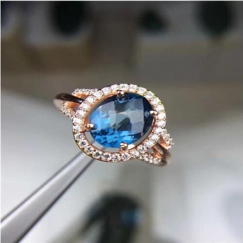 Natural topaz ring Free shipping Finger ring Natural real blue topaz 925 sterling silver ring Luxury style rings 7*9mm Gem
