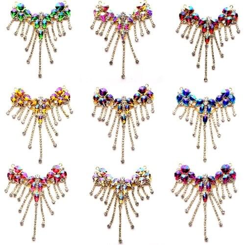 Colorful 8.5x11cm Sew On Rhinestones Applique Horse Eye Dragonfly Shape Medal Crystal Strass for Wedding Dress Decoration B1323