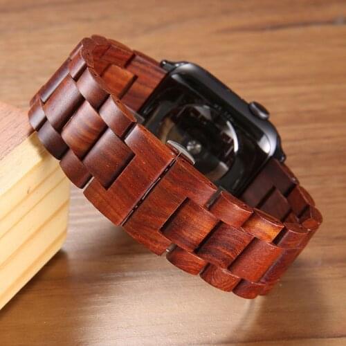 Wood strap for Apple watch band 5 4 44mm 40mm iWatch 3 band 42mm 38 mm bracelet Natural Red Sandalwood+Stainless steel watchband