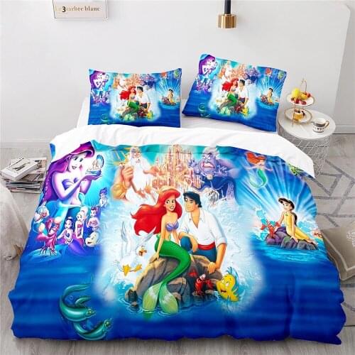 The Little Mermaid Duvet Cover Set Queen King Size Bedding Set Quilt Cover with Pillowcase Set Bedclothes for Kids Girls Bedroom