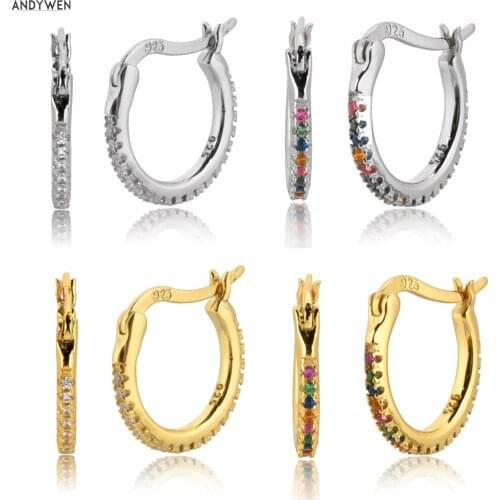 ANDYWEN 925 Sterling Silver 9.4mm Huggies Circle Earring Crystal Rainbow CZ Zircon Loops Hoops 2020 Fashion Rock Punk Piercing