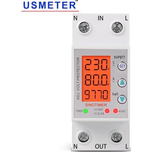Auto Reconnect Voltage Portection Relay with Wattmeter Heavy Load 80A 230V HD LCD Display Adjustable Voltage Current Portector