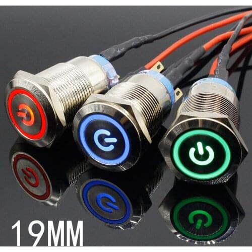 19mm Waterproof Momentary Latching Stainless Steel Metal Doorbell Bell Horn Push Button Switch LED Car Auto 5V 12V 24V 220V