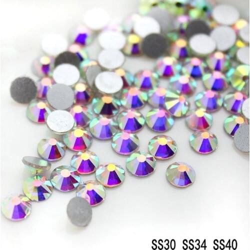 Top Quality SS30 SS34 SS40 SS50 Crystal AB Silver Plated Flat Back 3D Non Hotfix Sticker Glue On Nail Art Rhinestones
