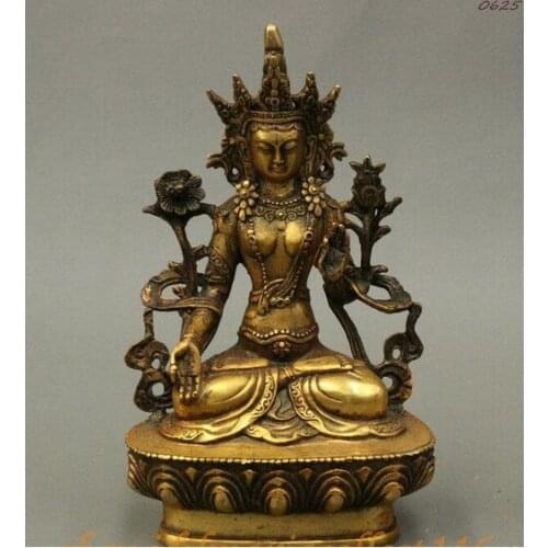 YM 308 Tibetan Buddhism White Tara GuanYin Goddess Lotus Seat Statue Sculpture