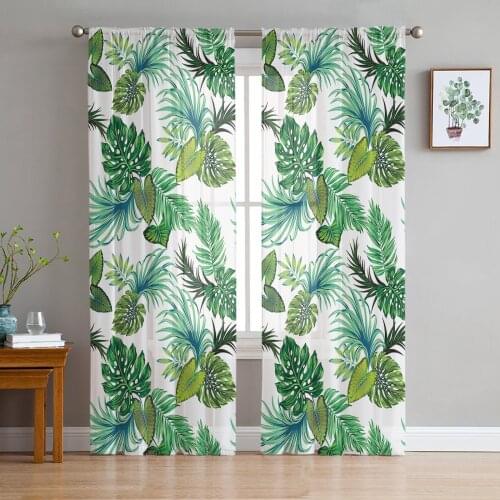 Tropical Plant Leaves Window Curtains Bedroom Modern Drape Sheer Tulle Valances Living Room Kitchen Voile Curtain