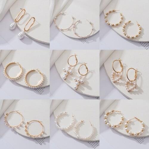 BLINLA NEW Korean Delicate Pearl Hoop Earrings For Women Fashion Geometry Drop Hanging Party Earrings 2021 Trend Wedding Jewelry