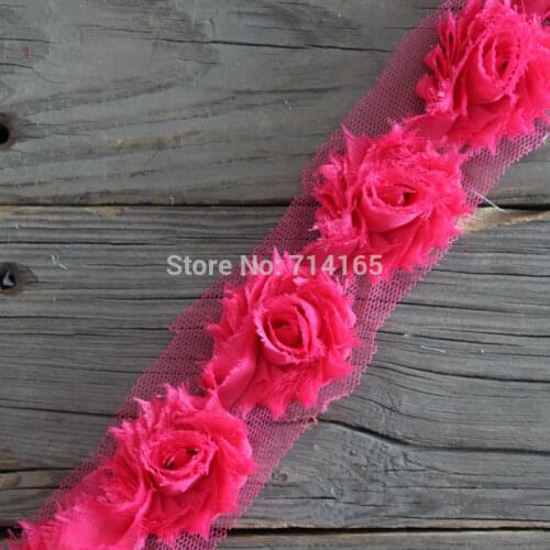 1.5'' shabby chic flower mini shabby flower trim rose flower 1 yard
