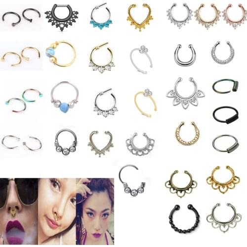 1pcs Titanium Fake Nose Ring Piercings Plated Multi Shape Septum Piercing Clickers Body Jewelry For Women