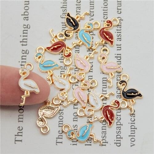 20pcs Mix Cute Flamingo Charm Enamel Jewelry Findings Pendant 17*11mmGold Alloy Pendant Handmade Necklace Earrings Accessory