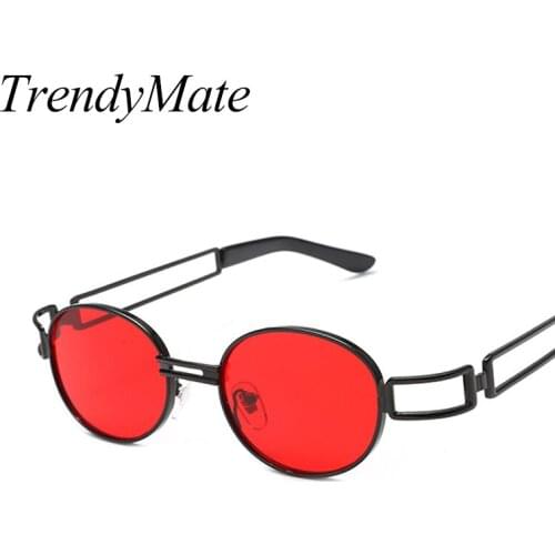 2018 NEW Red Metal Oval Sunglasses Gothic Steampunk Sunglasses Mens Womens Fashion Retro Vintage Shield Eyewear Shades 1483T