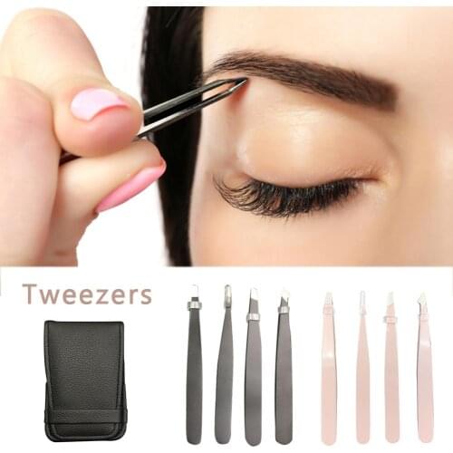 3Pcs/set Eyebrow Tweezers Stainless Steel Point Tip/Slant Tip/Flat Tip Hair Removal Makeup Tools With Bag Case